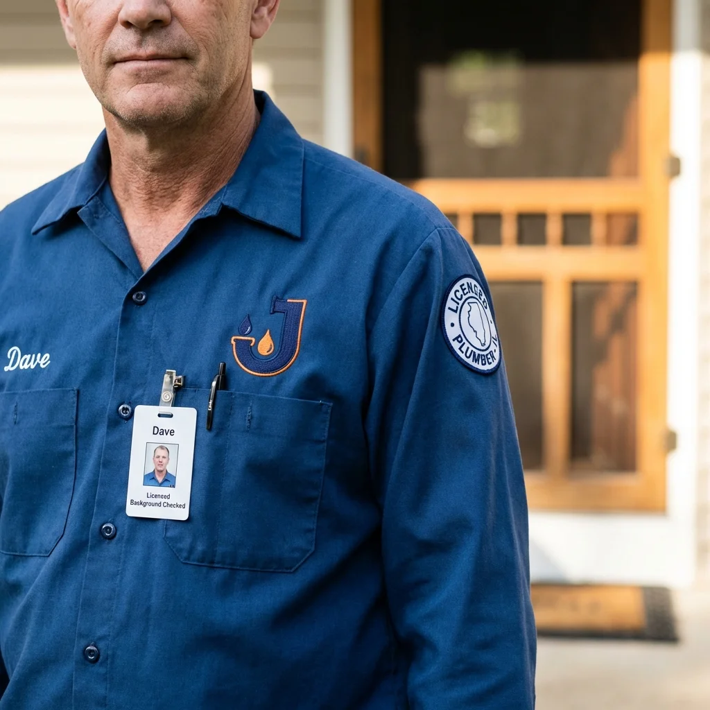 Licensed plumber showing ID badge in Burlington, MA